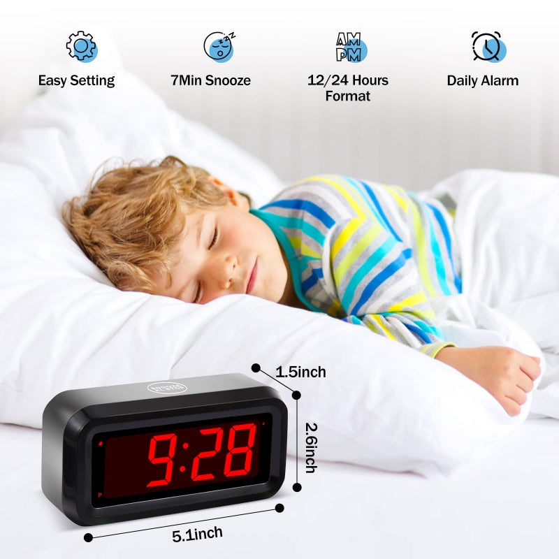 Timegyro Digital Alarm Clock Battery Operated with LED Display for Bedrooms, Long Battery Life for 12 Months, 3 Brightness Adjustable, 12/24 Hour, Snooze, Black Case with Red Digits - Image 2
